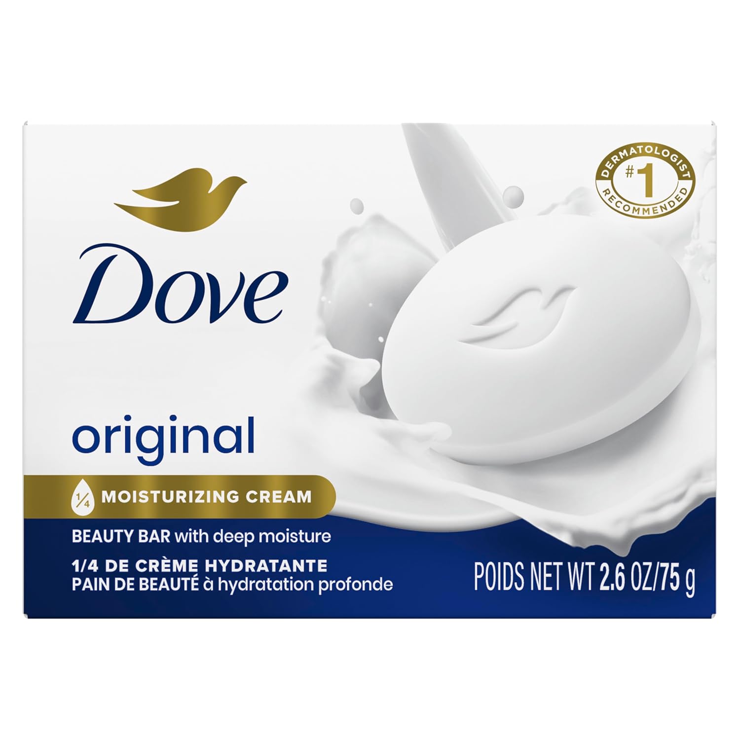 Dove Original Beauty Cream Cleansing Bar Soap -135g Deep Moisture for Soft Skin Dove Bar Soap for Soft, Smooth Skin, with 1/4 Moisturizing Cream