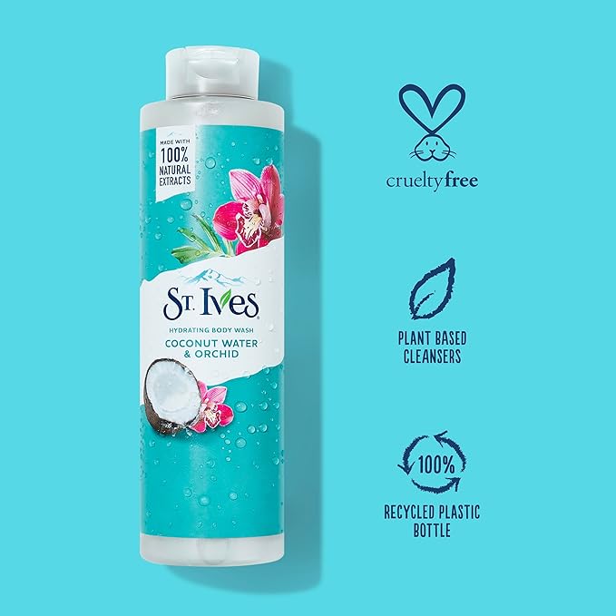 St. Ives 100% Natural Coconut Water & Orchid Hydrating Body Wash – Moisturizing Shower Gel for Women, Leaves Skin Smooth & Radiant
