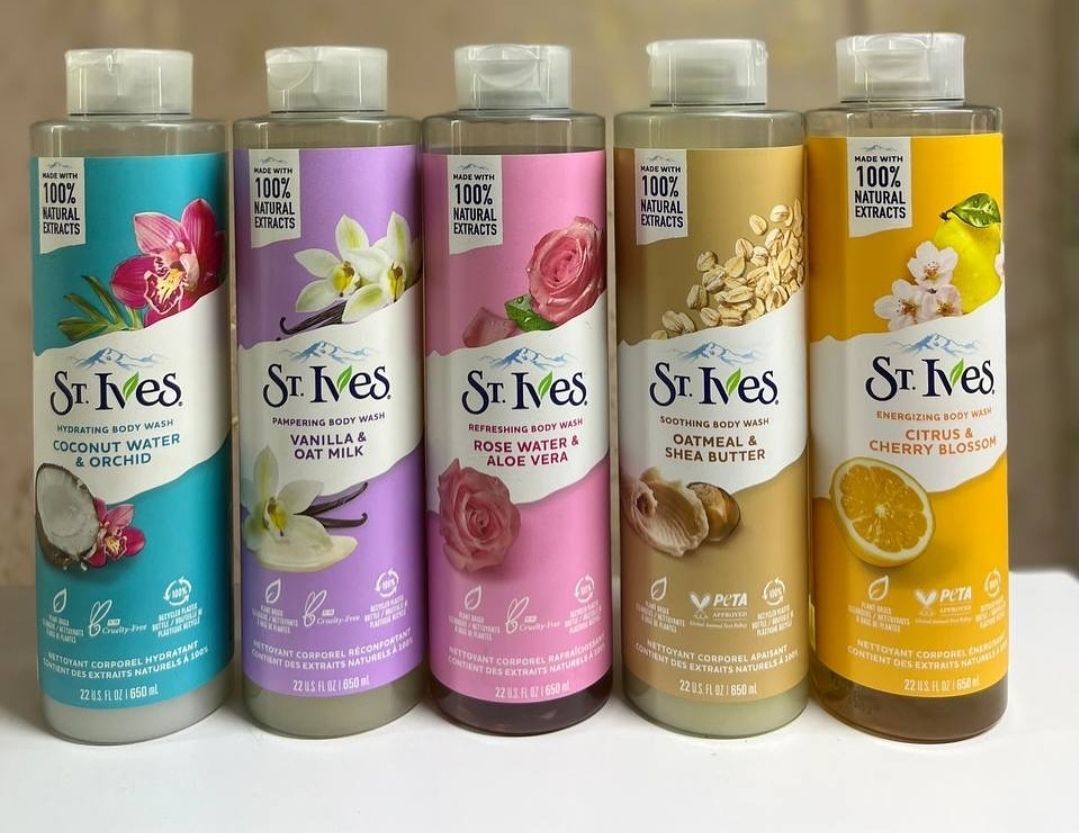 St. Ives Hydrating Body Wash Variety Pack – Oatmeal & Shea Butter, Tea Tree & Lemongrass, Citrus & Cherry Blossom, Rose Water & Aloe Vera, Coconut Water & Orchid | 100% Natural Moisturizing Shower Gel