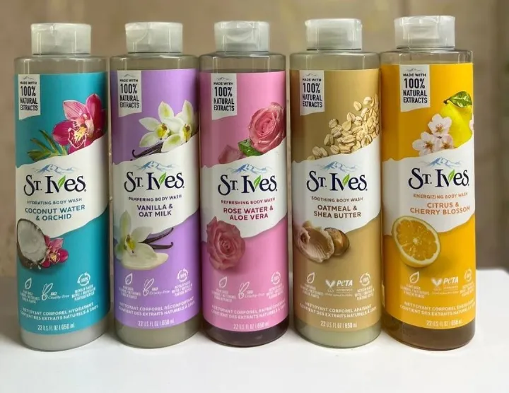 St. Ives Hydrating Body Wash Variety Pack – Oatmeal & Shea Butter, Tea Tree & Lemongrass, Citrus & Cherry Blossom, Rose Water & Aloe Vera, Coconut Water & Orchid | 100% Natural Moisturizing Shower Gel