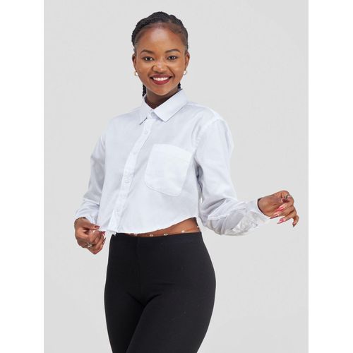 Ladies Cotton Crop Shirt-White