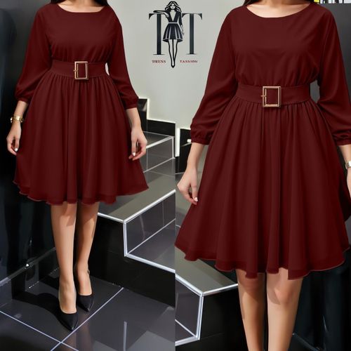 High Quality Chiffon Official/Casual Ladies Skater & Dress With Belt