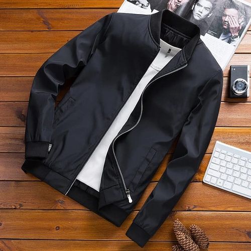 Solid Color Men’s Bomber Jacket Zipper Outwear With Mandarin Collar/ Without Tee