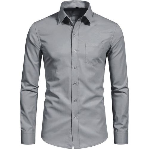 Turkey Style Official Mens Longsleeve Shirt Slim Fit 100%Cotton-Grey