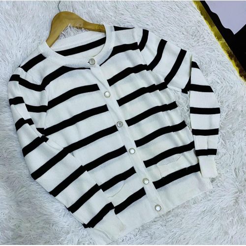 Ladies Cute Stripped Sweater Top-Black& White
