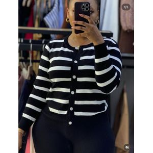 Ladies Cute Stripped Sweater Top-Black& White