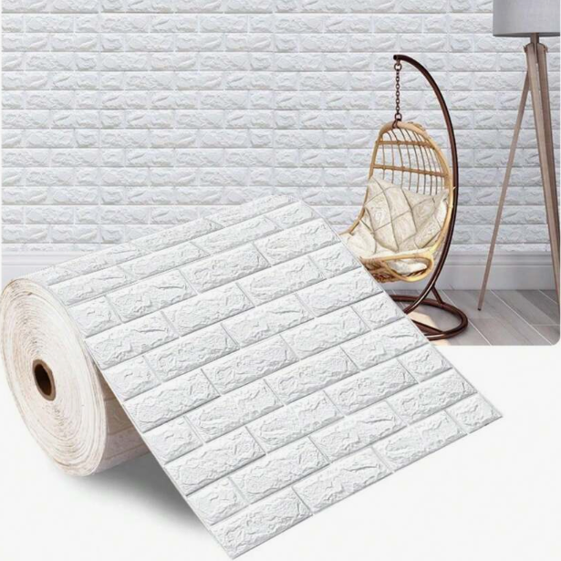 1 Roll of 196.85In x 27.56In Self-Adhesive Foam Wallpaper, White 3D Brick Peel and Wall  Sticker Panels - Suitable for DIY Home Decoration, Waterproof, Easy to Install, Suitable for Bedroom
