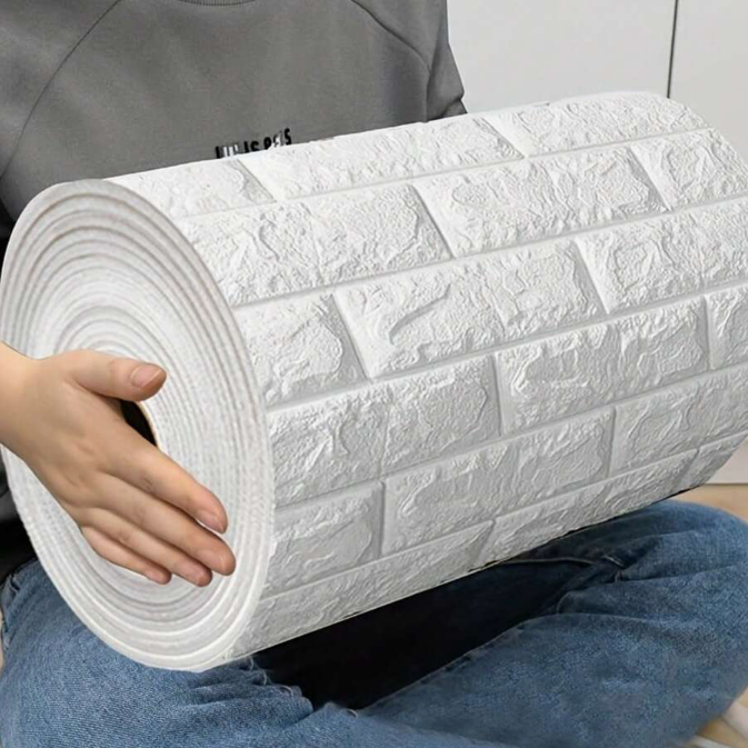 1 Roll of 196.85In x 27.56In Self-Adhesive Foam Wallpaper, White 3D Brick Peel and Wall  Sticker Panels - Suitable for DIY Home Decoration, Waterproof, Easy to Install, Suitable for Bedroom
