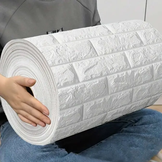 1 Roll of 196.85In x 27.56In Self-Adhesive Foam Wallpaper, White 3D Brick Peel and Wall  Sticker Panels - Suitable for DIY Home Decoration, Waterproof, Easy to Install, Suitable for Bedroom