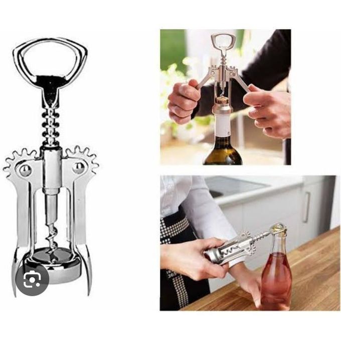Corkscrew Multi-Functional Wine Opener – Alloy Wing Manual Corkscrew with Built-In Bottle Opener, Heavy-Duty Zinc Alloy Construction for Wine & Beer Bottles – Silver