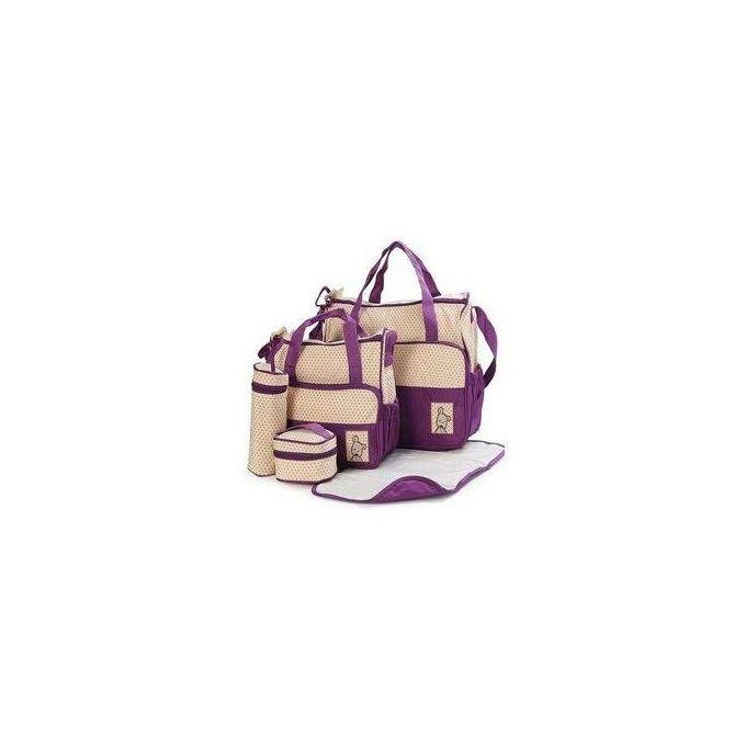 Popular 5 In 1 Baby Diaper Bag – Brown Large Capacity Nappy Backpack with Changing Mat, Stroller Straps & Insulated Pockets for Parents on the Go