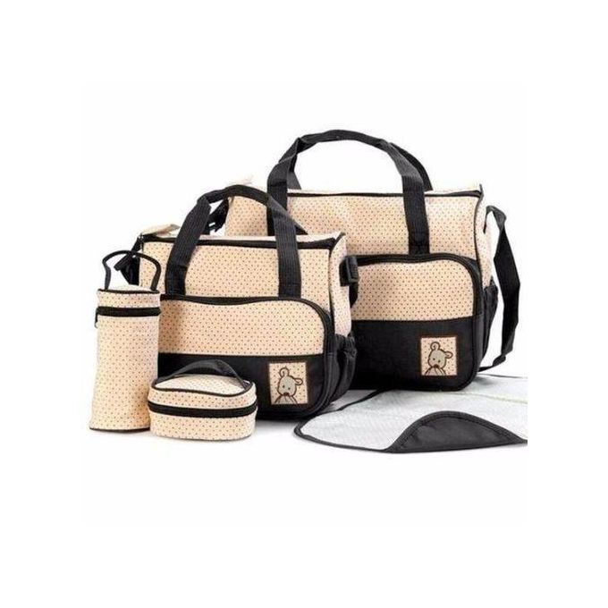 Popular 5 In 1 Baby Diaper Bag – Brown Large Capacity Nappy Backpack with Changing Mat, Stroller Straps & Insulated Pockets for Parents on the Go