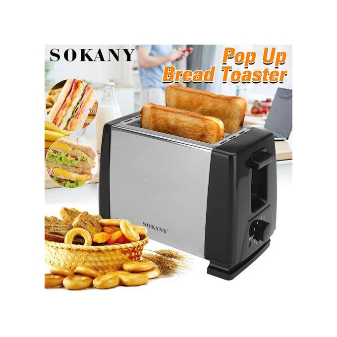 Sokany Automatic 2-Slice Bread Toaster – 700W/750W Stainless Steel Toaster with 7 Browning Levels, Cancel/Defrost/Reheat, Removable Crumb Tray – Model SK-016S / SK08111