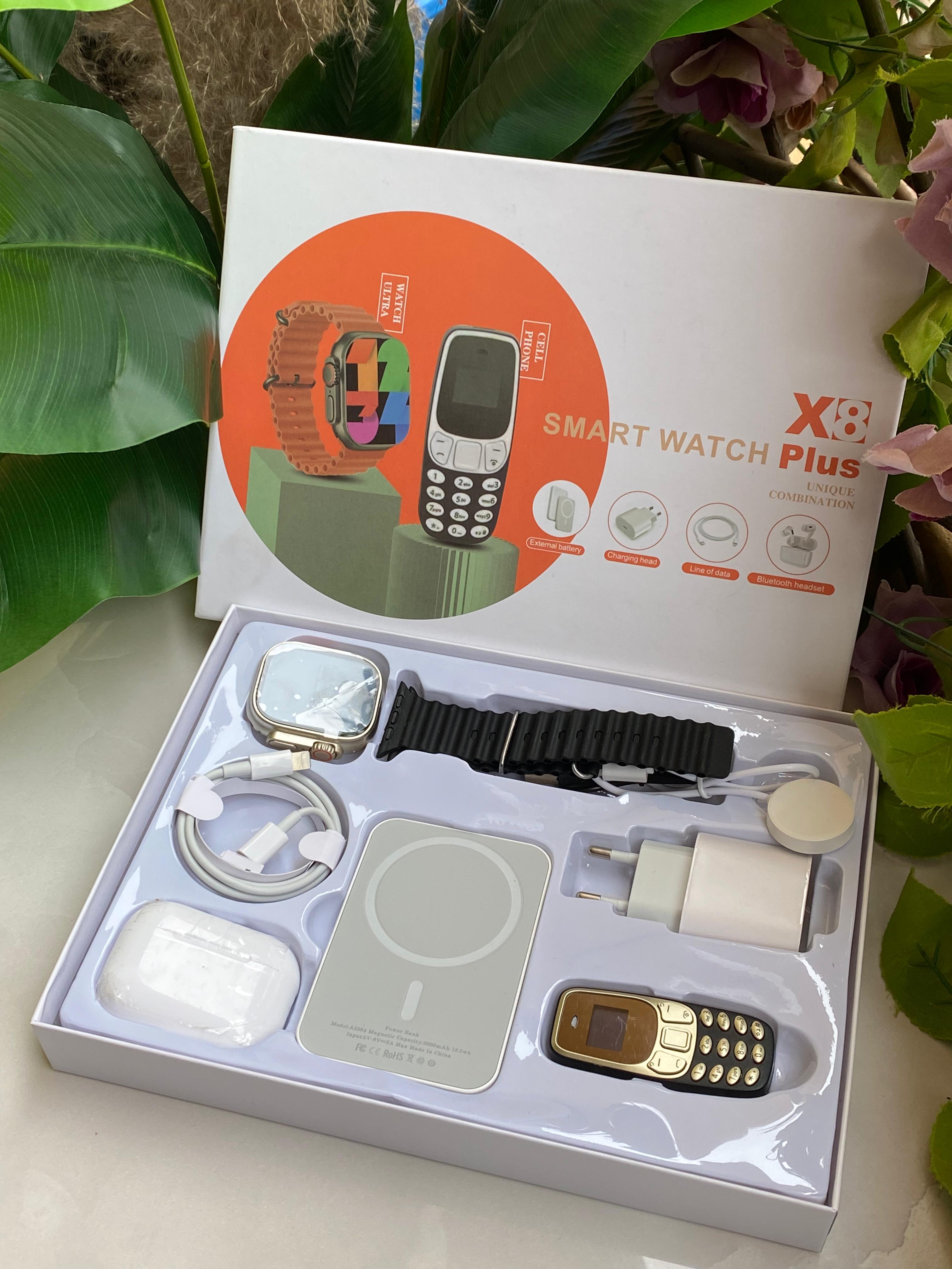 X8 PLUS SMART WATCH WITH A MINI PHONE,POWER BANK AND EARBUDS