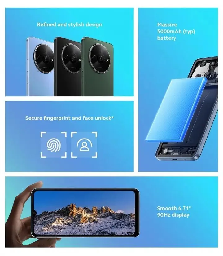 XIAOMI Redmi A3 6.71" 128GB + 4GB 4G Network 5000mAh Battery 8MP +5MP AI Camera 10W Fast Charging Fingerprint Sensor Android 14 Smart Phones