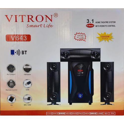 Vitron V643 3.1CH X-Bass Home Theatre System with Remote Control Bluetooth Woofer Speaker System Subwoofer Home Audilo System USB SD MP3 FM Radio 10000W
