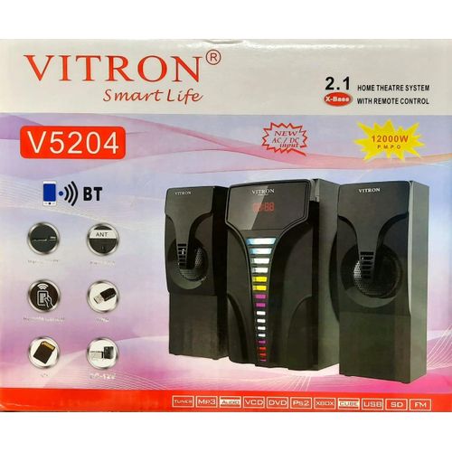 Vitron  V5204 2.1 CH X-Bass Multimedia Speaker System 12000W PMPO Subwoofer AC/DC Home Theatre System with Remote Control Bluetooth Woofer BT/USB/FM V5204