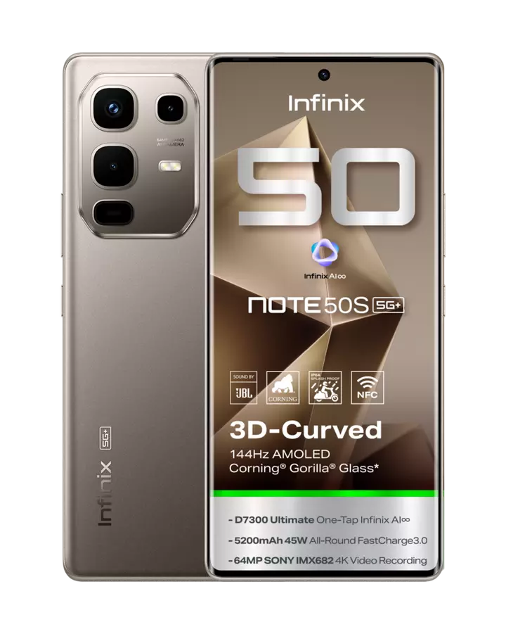 Infinix Note 50S  5G 256GB+16GB (8+8)GB RAM 6.78" 144Hz Screen Dual SIM Phone 90W 5200mAh 50MP Camera Android 15 MediaTek Helio G100 Ultimate Smart AI Phone