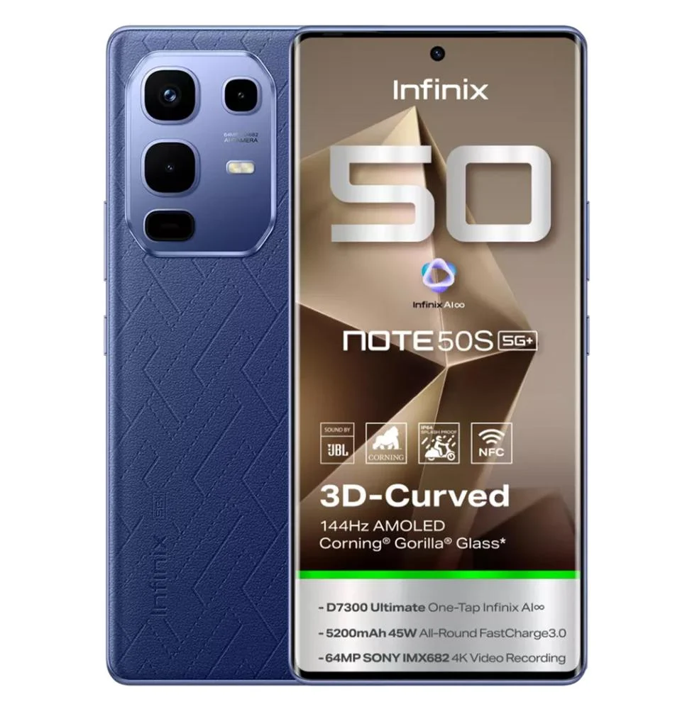 Infinix Note 50S  5G 256GB+16GB (8+8)GB RAM 6.78" 144Hz Screen Dual SIM Phone 90W 5200mAh 50MP Camera Android 15 MediaTek Helio G100 Ultimate Smart AI Phone