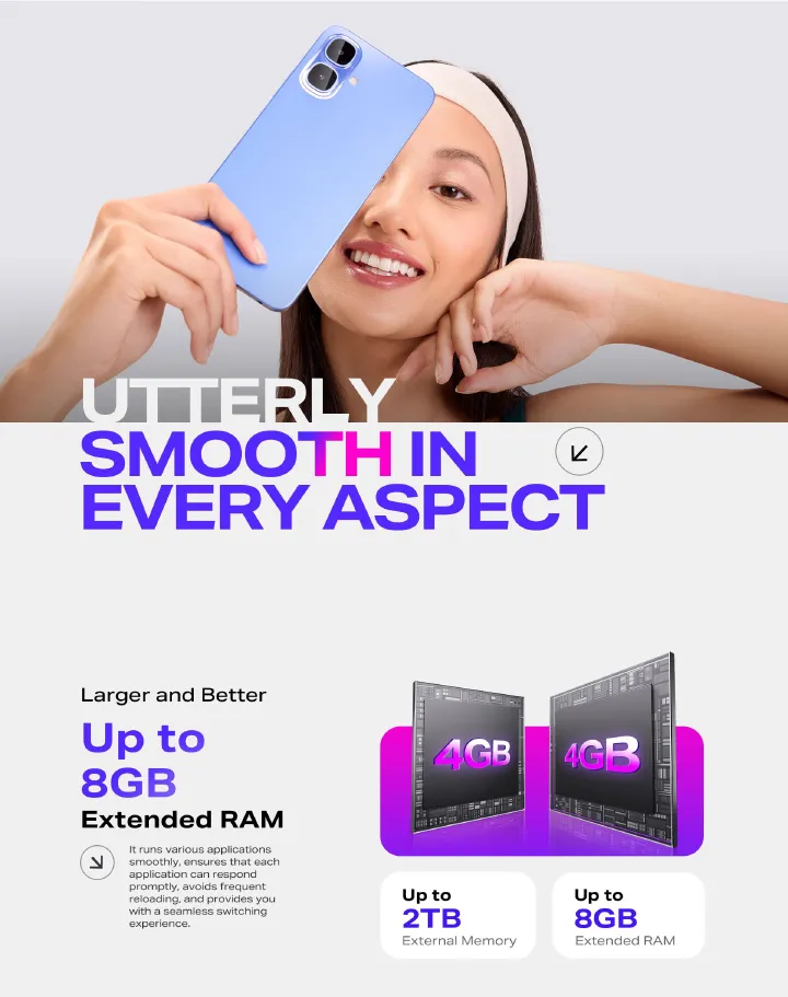 Infinix Smart 10 64GB + 4GB 6.67" 120Hz Display Dual Speakers Dual SIM 4.5G Slim Phone 5000mAh Battery With 15W Charging NFC IP64 Fingerprint Lock Android 15 AI Smart Phones