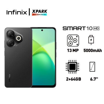 Infinix Smart 10 HD 4(2+2)GB RAM + 64GB 6.6" 90Hz Display Slim 4G Phone Dual SIM 5000mAh Battery 10W Charging 13MP Camera Fingerprint Lock Android 14 Smart AI Phones
