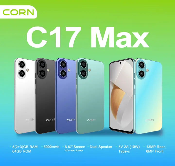 CORN C17 MAX 6.67'' HD * Hole screen 64GB + 5GB (3+2) 5000mAh Battery 3G network 13MP ultra camera 8MP AL camera octa-core Android Dual speaker side-fingerprint smartphone