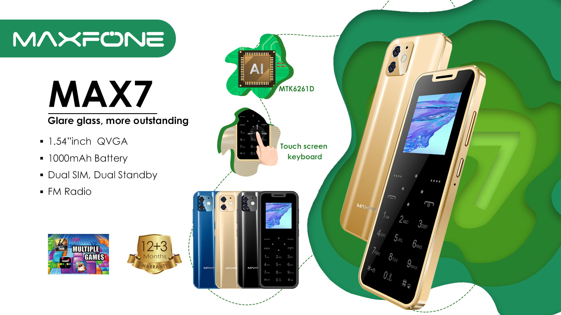 Super Mini Maxfone Max 7 Mobile Phone Touch Button 1.54" Dual SIM BT Dialer 0.3MP 1000MAH MP3 Torch FM Ultrathin Card CellPhone