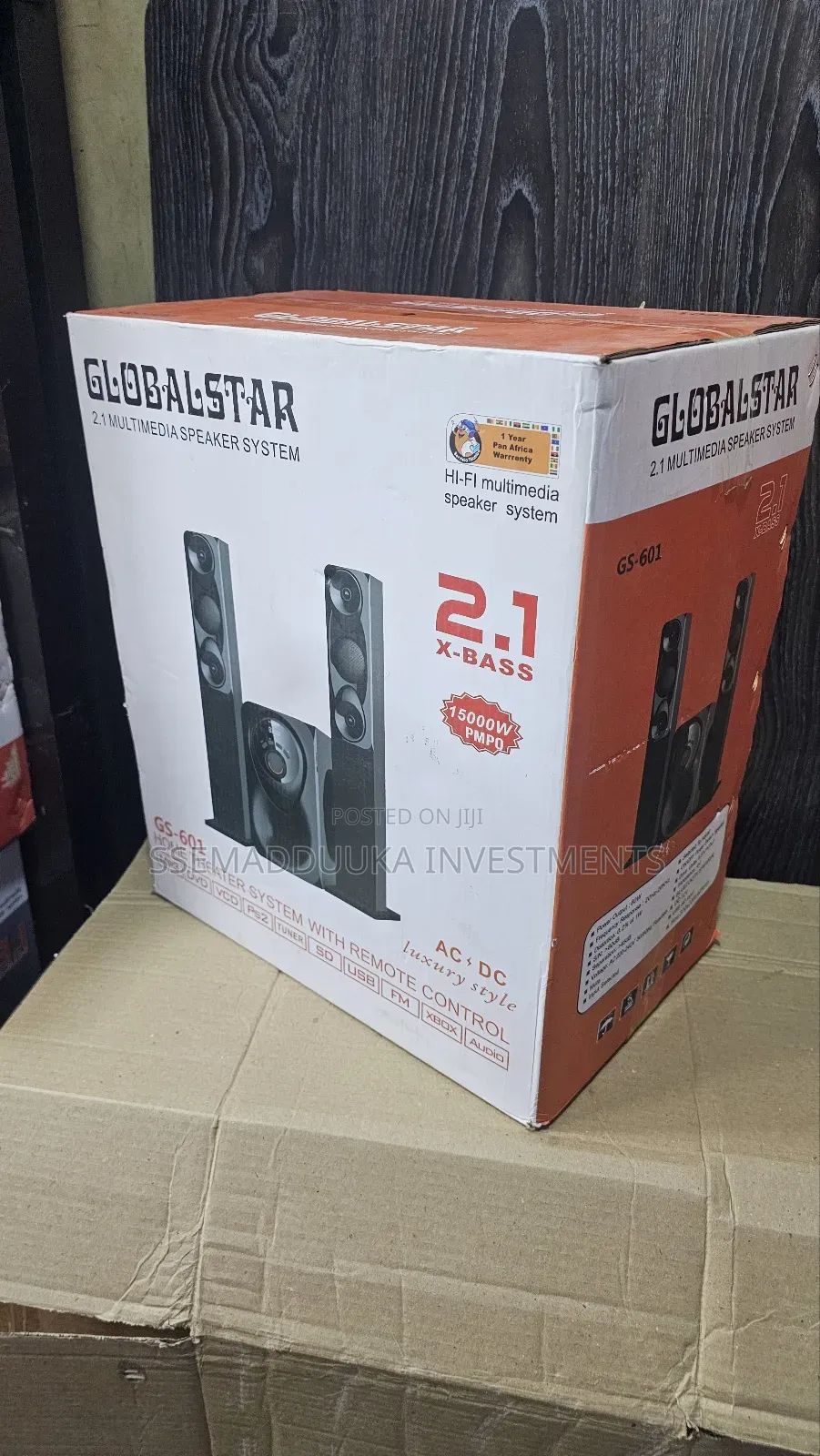 Globalstar GS-601 2.1CH Mini Home Theater MULTIMEDIA WOOFER SYSTEM WITH 2 TALL Boys SPEAKERS SUBWOOFER with AC DC USB/FM/BLUETOOTH 15,000W PMPO