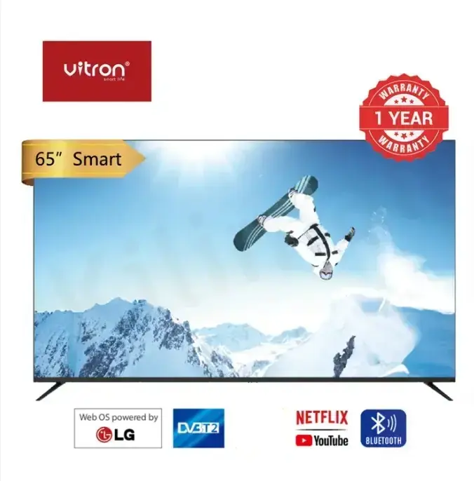 Vitron 6588USWO, 65" Inch Smart Android WebOS TV DVBT2/S2 HDR Dolby Audio Inbuilt Decoder Appstore Netflix Youtube USB HDMI ports Multilanguage WideColor Enhancer