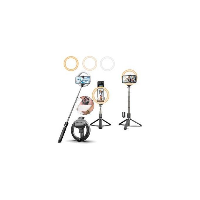 6" Ring Light With Selfie Stick, Tripod and Phone Holder,3 in 1 Portable LED Fill Light Selfie Stick Tripod Remote Control,Dimmable 3 Colors for YouTube Videos TikTok Live Stream Make-up