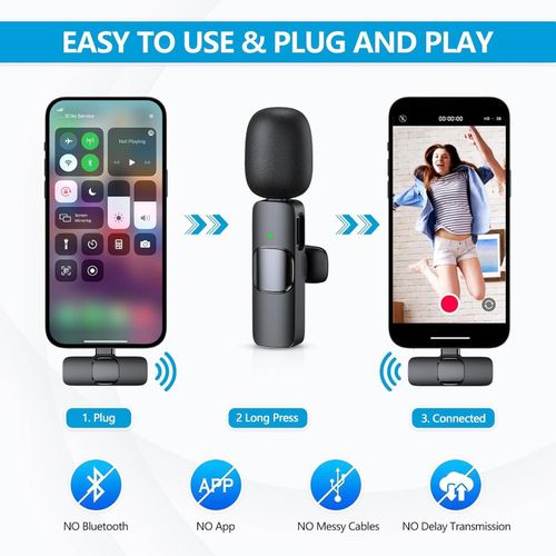 Dual Wireless Mini Microphone, Microphone for iPhone iPad, Wireless Microphones, Wireless Lavalier Microphone, Professional Microphone for iPhone Video Recording, Live Stream, YouTube, Vlog, TikTok