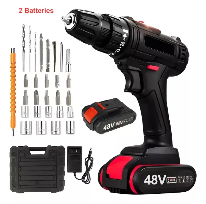 48V Cordless Drill Set, Electric Power Drill with Battery And Charger,3/8,Power Tool for Garden Office Home Repair