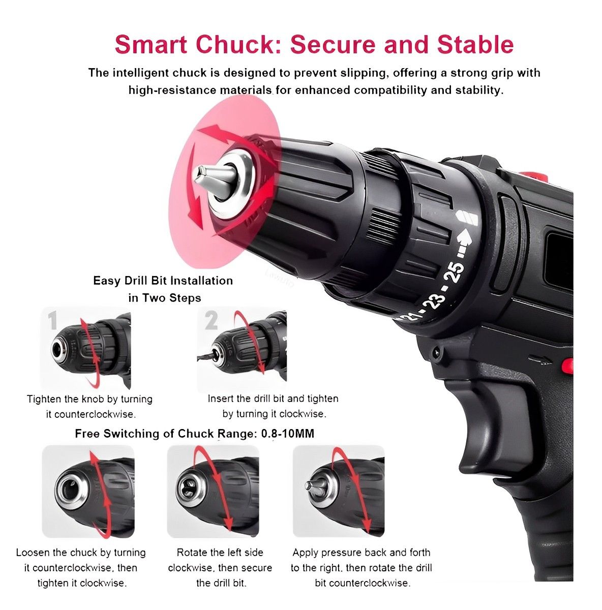 48V Cordless Drill Set, Electric Power Drill with Battery And Charger,3/8,Power Tool for Garden Office Home Repair