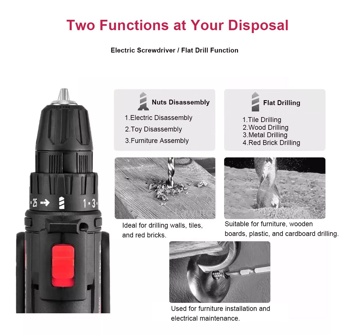 48V Cordless Drill Set, Electric Power Drill with Battery And Charger,3/8,Power Tool for Garden Office Home Repair