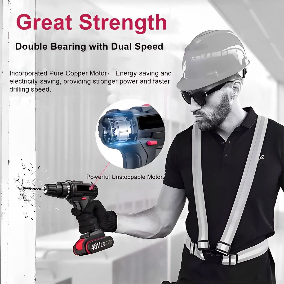 48V Cordless Drill Set, Electric Power Drill with Battery And Charger,3/8,Power Tool for Garden Office Home Repair