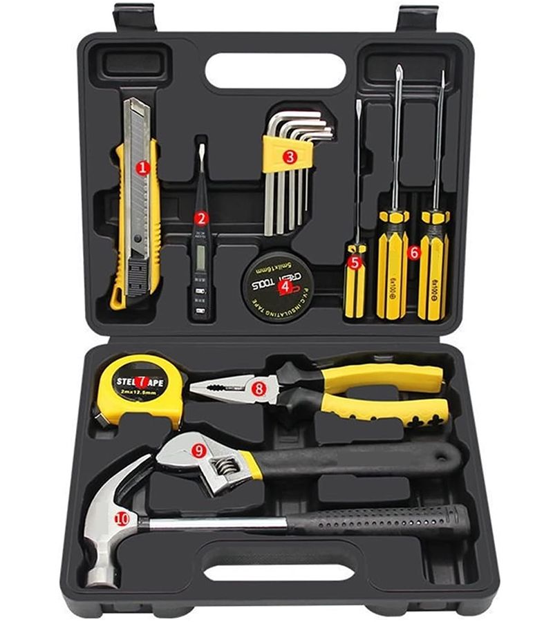 16 Piece Tool Set General Household Hand Kit With Plastic Toolbox Storage Case for All Purpose, Portable General Tool Kits for Men, Upgrade Toolkits for The House