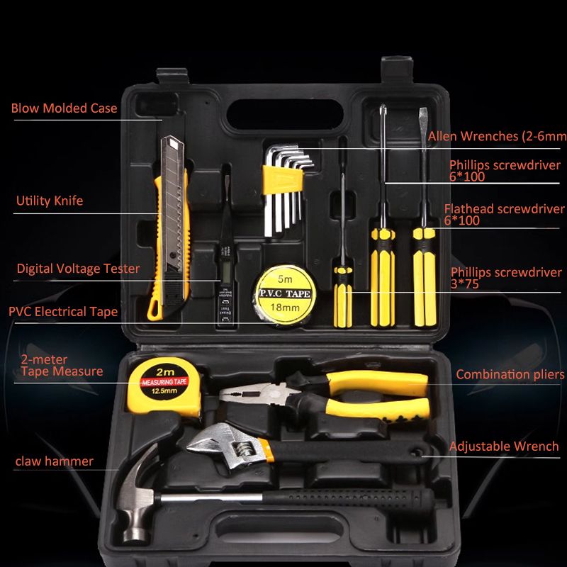 16 Piece Tool Set General Household Hand Kit With Plastic Toolbox Storage Case for All Purpose, Portable General Tool Kits for Men, Upgrade Toolkits for The House