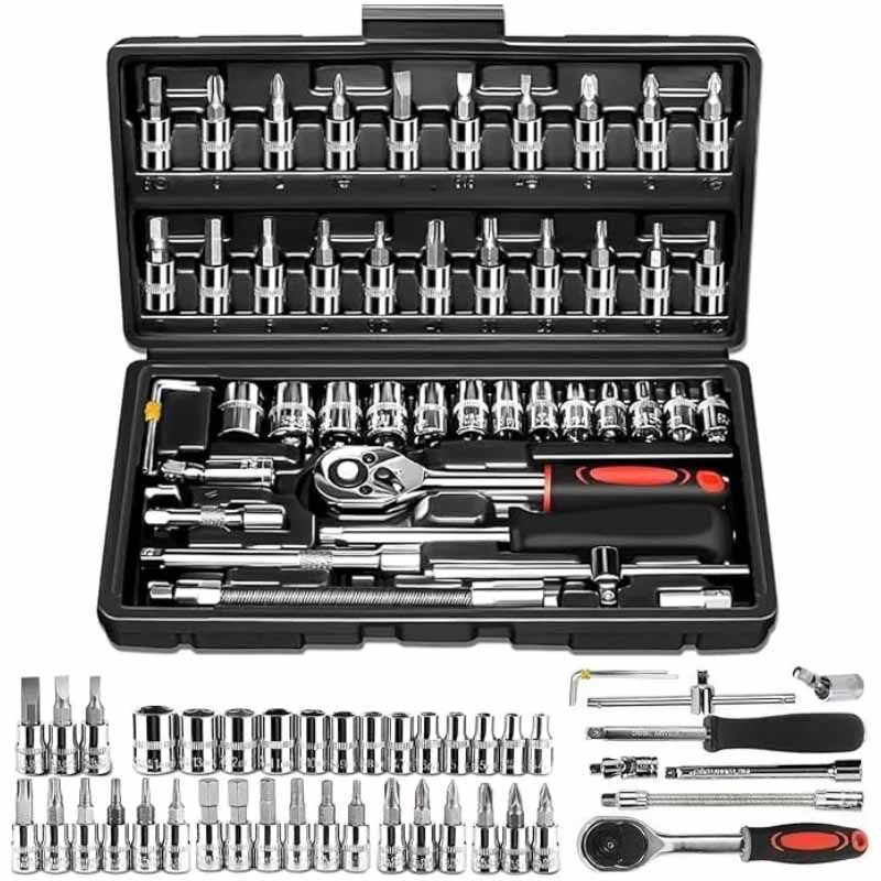 46 Pieces 1/4 inch Drive Socket Ratchet Wrench Set, with Bit Socket Set Metric and Extension Bar for Auto Repairing and Household, with Storage Case