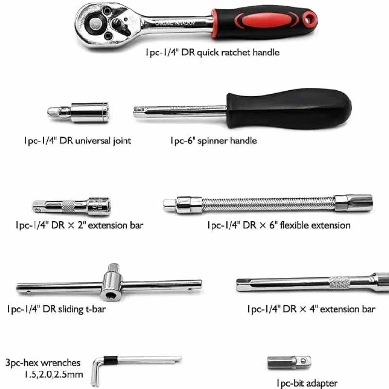 46 Pieces 1/4 inch Drive Socket Ratchet Wrench Set, with Bit Socket Set Metric and Extension Bar for Auto Repairing and Household, with Storage Case