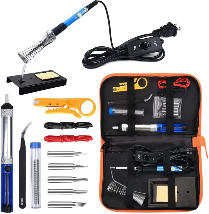 60W Soldering Iron Kit /w Adjustable Temperature Welding, 5 Soldering Iron Tips, Solder Wire, Stand, Desoldering Pump, Soldering Welding Iron Kit for Electronics Hobby DIY