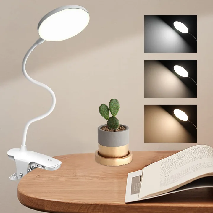 Clip-on Desk Lamp Eye Caring Table Lamp Rechargeable LED Book Light Night Light Clip on for Desk, Bed Headboard and Computers