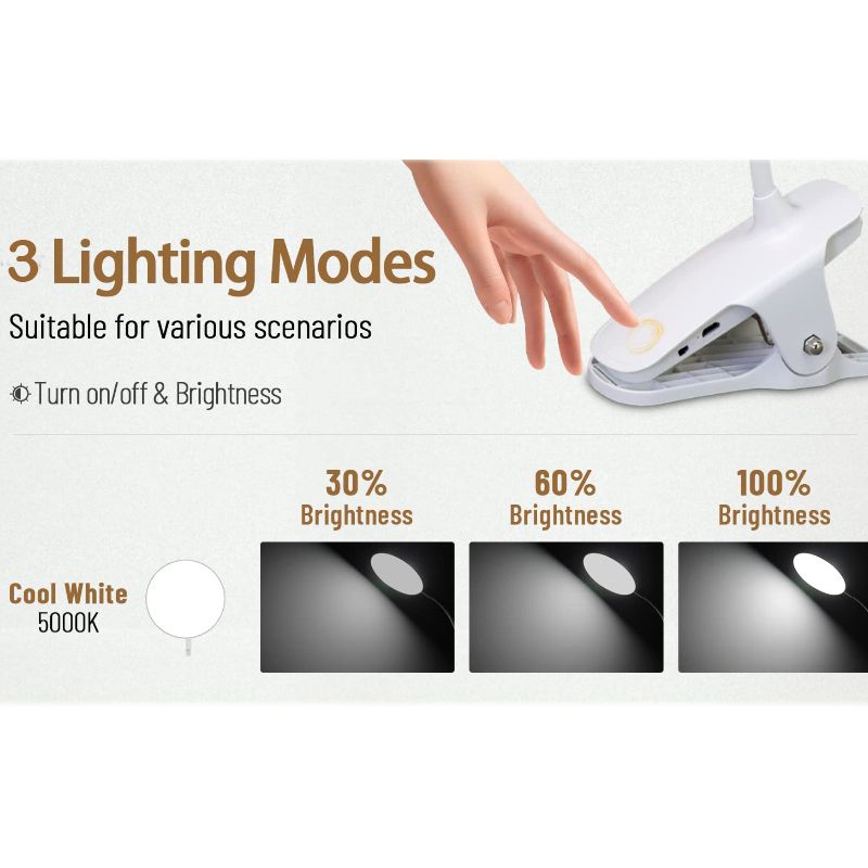 Clip-on Desk Lamp Eye Caring Table Lamp Rechargeable LED Book Light Night Light Clip on for Desk, Bed Headboard and Computers