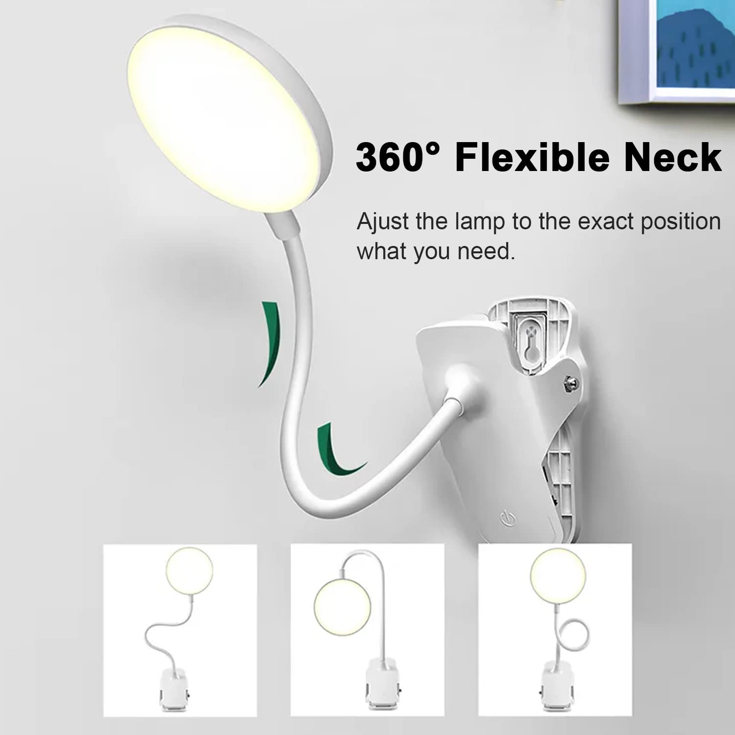 Clip-on Desk Lamp Eye Caring Table Lamp Rechargeable LED Book Light Night Light Clip on for Desk, Bed Headboard and Computers