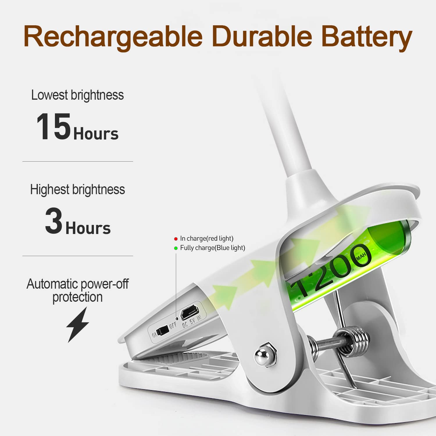 Clip-on Desk Lamp Eye Caring Table Lamp Rechargeable LED Book Light Night Light Clip on for Desk, Bed Headboard and Computers