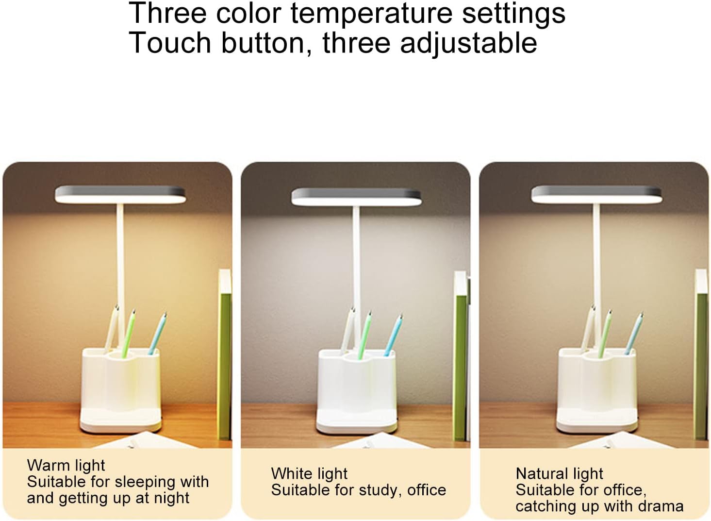 Rechargeable Night Light Study Lamp Desk Led Table Lamp for Home Office Eye-Caring Desk Light with Stepless Dimming 3 Color Temperature Touch Control