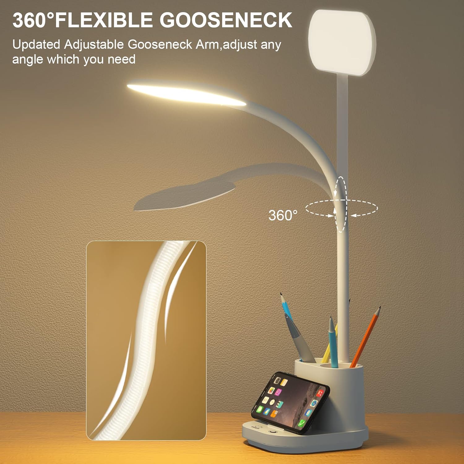 Rechargeable Night Light Study Lamp Desk Led Table Lamp for Home Office Eye-Caring Desk Light with Stepless Dimming 3 Color Temperature Touch Control