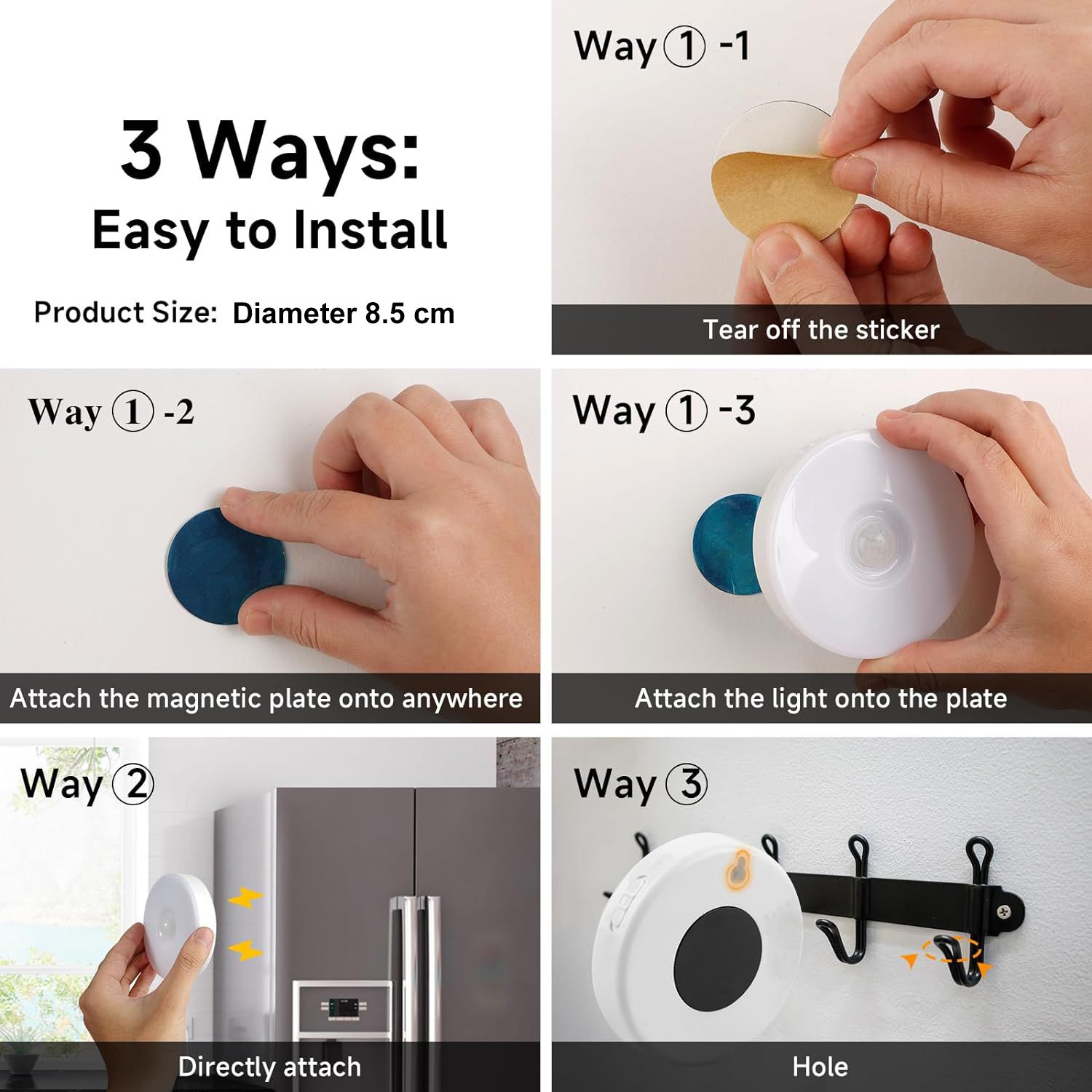 Under Cabinet Lighting, USB Rechargeable Motion Sensor Puck Lights Rechargeable LED Night Light, Dimmable Magnetic Under Counter Lights for Kitchen