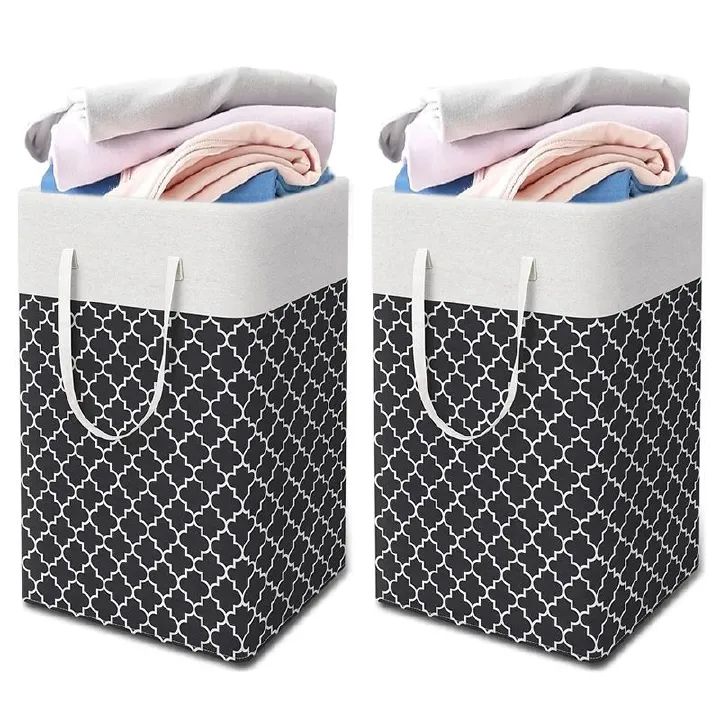 2 Pack Large Laundry Baskets, Waterproof, Freestanding Laundry Hampers, Collapsible Clothes Hamper with Reinforced Handles in Laundry Room, College Dorm, Bathroom, Bedroom (Grey, 75Lx2)
