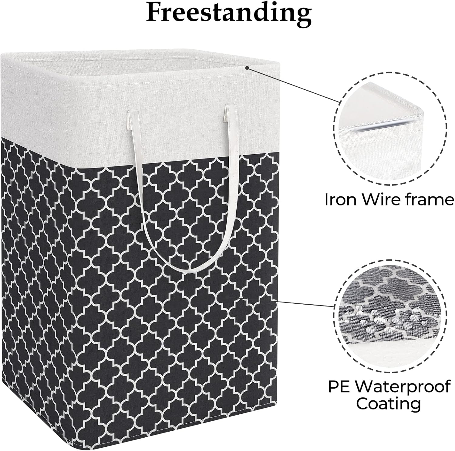 2 Pack Large Laundry Baskets, Waterproof, Freestanding Laundry Hampers, Collapsible Clothes Hamper with Reinforced Handles in Laundry Room, College Dorm, Bathroom, Bedroom (Grey, 75Lx2)