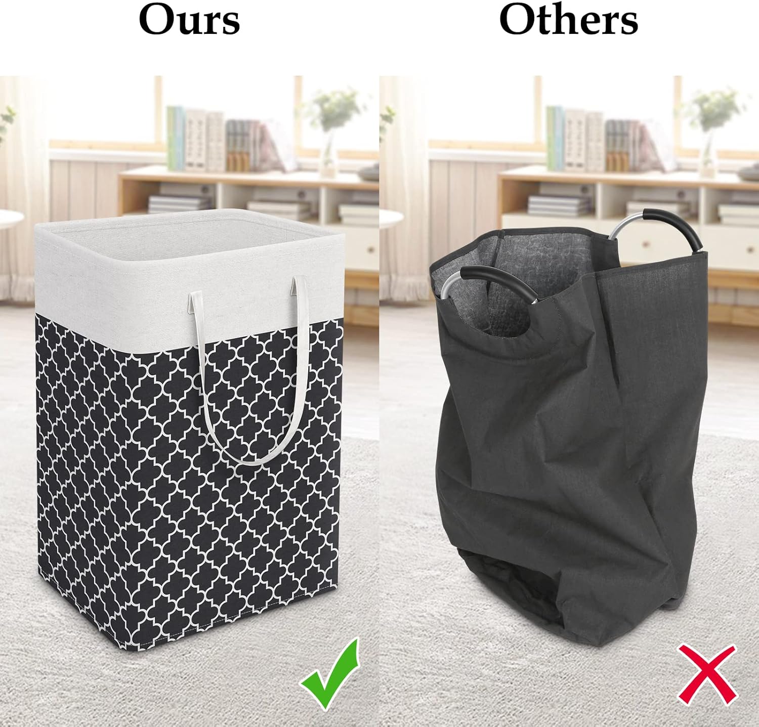 2 Pack Large Laundry Baskets, Waterproof, Freestanding Laundry Hampers, Collapsible Clothes Hamper with Reinforced Handles in Laundry Room, College Dorm, Bathroom, Bedroom (Grey, 75Lx2)
